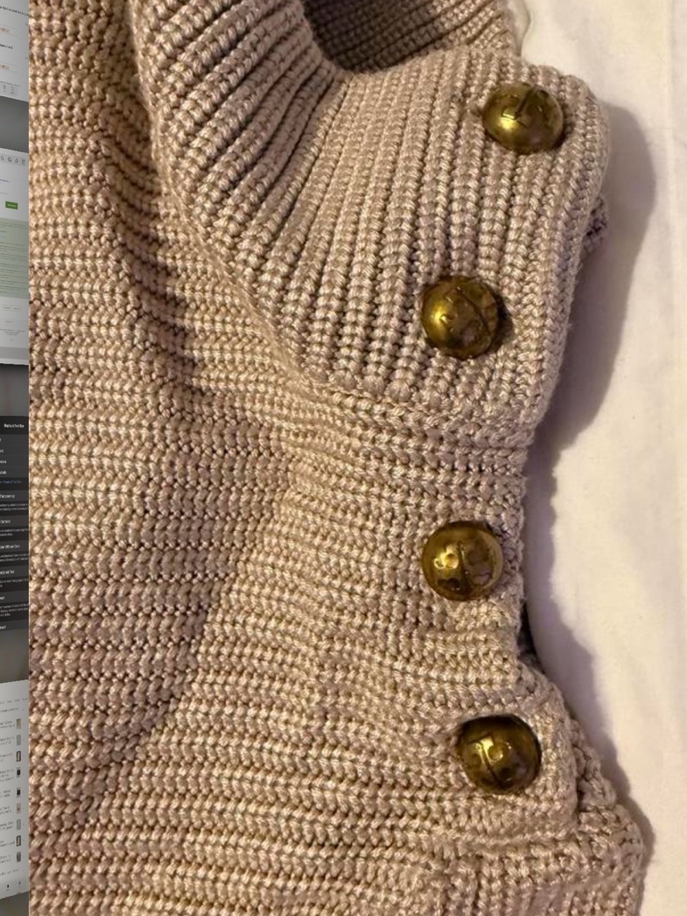 Tory Burch Ribbed Turtleneck Button-Shoulder Sweater - Beige L - Picture 4 of 5